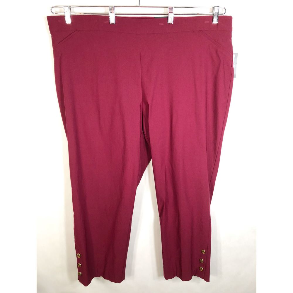 Dressbarn Burgundy Pants with Gold Button Accents